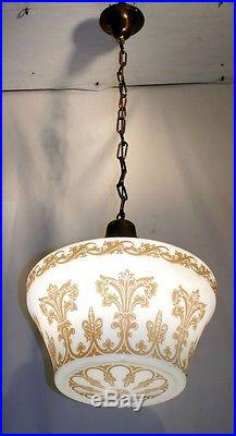 Vtg Antique Big 15.5 Glass Pendant Light Ceiling Fixture Lamp Eastlake Art Deco