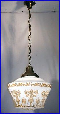 Vtg Antique Big 15.5 Glass Pendant Light Ceiling Fixture Lamp Eastlake Art Deco