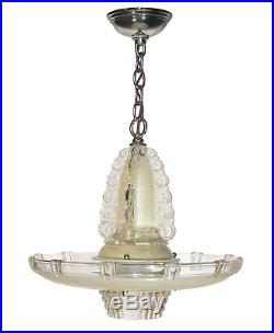 Vtg Antique Glass Chandelier Art Deco Lamp Light Ceiling Fixture Bowl Shade