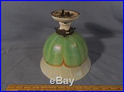 Vtg Antique Pulled Feather Art Glass Lamp Shade Chandelier Iridescent Green Gold