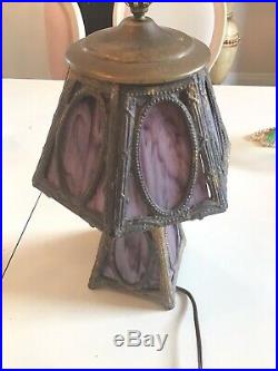 Vtg Antique Purple Slag Glass Mission Arts Crafts Style Lamp Metal old