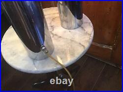Vtg Art Deco Table Lamp 3 Chrome Pillars with Milk Glass Globe Shades Retro