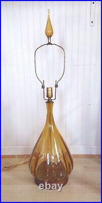 Vtg Blenko Hand Blown Amber Glass Lamp Mid Century 36 Tall