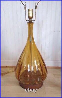 Vtg Blenko Hand Blown Amber Glass Lamp Mid Century 36 Tall