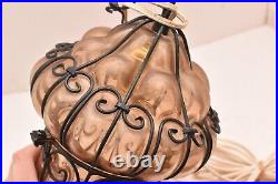 Vtg Chandelier Murano Pendant Bubbled Glass Lamp Caged Art Glass Seguso Light