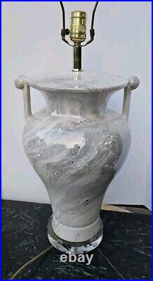 Vtg Double Handled Table Lamp Art Pottery Turquiose Blue Ceramic 28 Urn Trophy