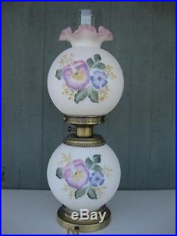 Vtg Fenton Hurricane Lamp Hand Painted by Diana Barbour Floral Motif