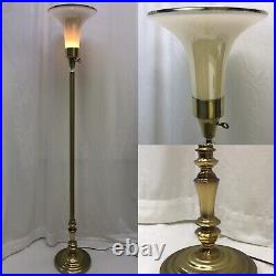 Vtg Glass Torchiere Floor Lamp Art Deco Mid Century Modern Gold Brass Stiffel