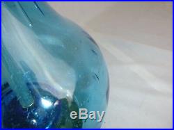 Vtg Mid Century Aqua Blue Art Glass Genie Bottle Shaped Lamp Controlled Bubbles