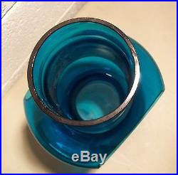 Vtg Mid Century Modern Blue Blenko Glass Vase Lamp Rare Handcrafted Art Glass