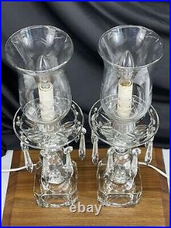 Vtg Pair Art Deco Bedside Boudoir Table Lamps Crystal Glass Prisms 1930s 40s 50s