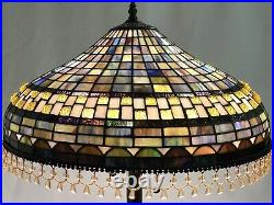 Vtg Stained Slag Glass Lamp Shade Arts & Crafts, Mission Large 20 Beaded Fringe