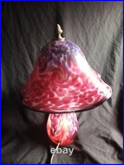 Vtg Studio Art Glass Lamp signed 16 X 12dia Mushroom Swirl Contemporary