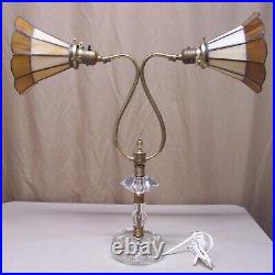 Vtg Table Lamp Gooseneck Stained Glass Art Retro Mid Dual Light Rewired USA #T70