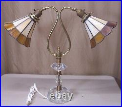 Vtg Table Lamp Gooseneck Stained Glass MCM 1950s-60s Art Light Rewired USA #T70