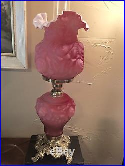 Vtge estate Fenton Pink Poppy Cased Glass Table Lamp Gone with the wind style