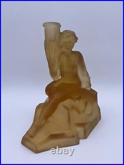 WALTHER & SOHNE Amber Glass ART DECO Table Lamp WOMAN
