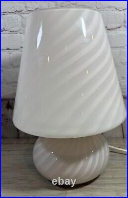 White Swirl Mushroom Art Glass Bedside Table Lamp