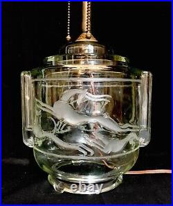 Wilhelm Hunt Diederich 1920s Art Deco Glass Lamp Nude Male Gray Hound Gazelle