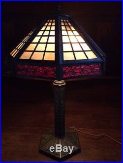 Wilkinson arts crafts slag glass mission leaded antique bradley hubbard era lamp