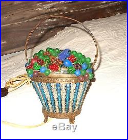 Wonderful! Vintage CZECH GLASS FRUIT BASKET LAMP Beautiful Colors Bohemian Art