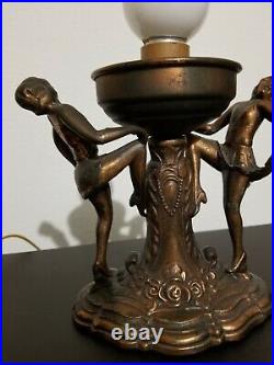Working Vintage Antique Metal Figural 11 Art Deco Lamp Dancing Ladies Rewired
