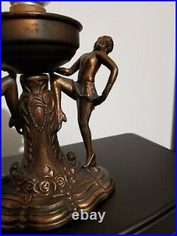 Working Vintage Antique Metal Figural 11 Art Deco Lamp Dancing Ladies Rewired